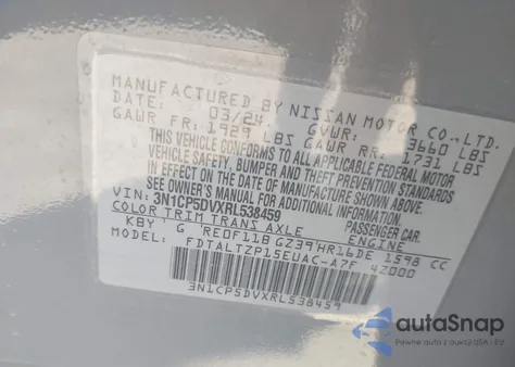 2024 Nissan Kicks Sr Xtronic Cvt из США, поврежденный, VIN 3N1CP5DVXRL538459